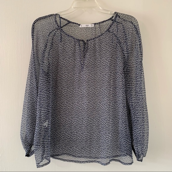 MANGO TRANSPARENT FLOWY BLOUSE. NAVY BLUE. SIZE: 4 - Picture 1 of 9